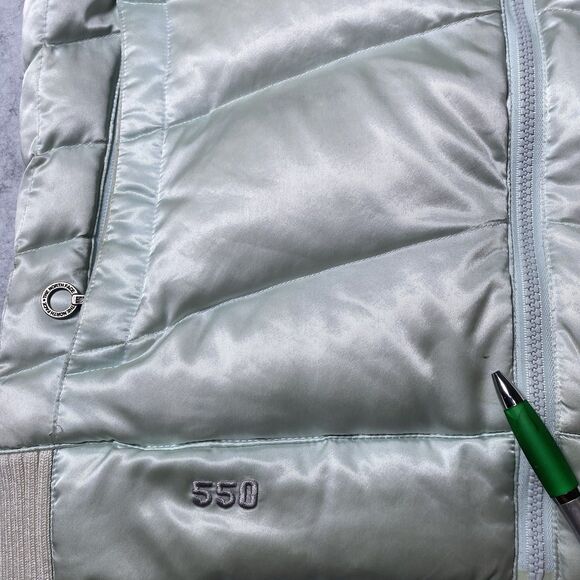 The North Face Womens 550 Down Blue Puffer Vest Hooded Faux Fur Large Zip Vintag - Picture 6 of 14